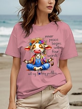 ieftine Umor &amp; Citate tricou-Pentru femei Tricou Grafic Vacă Scrisă Casual La modă Manșon scurt Stil Nautic Rotund Topuri obișnuite Zilnic Imprimeu Roz Îmbujorat Mov Trifoi Vară