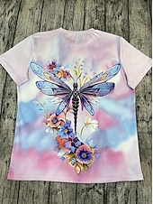 ieftine Tricou cu animale-Pentru femei Tricou Topuri de vară Fluture Gradient de culoare Clasic Casual Manșon scurt Stil Nautic Crop Tops Zilnic Sfârșit de săptămână Imprimeu Curcubeu Vară Primăvară Toamnă