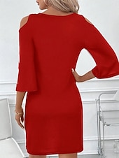 abordables Robes fleuries élégantes-Femmes Mini Robe Robe Décontractée Moulant Robe d&#039;été Mode Moderne Extérieur Quotidien Week-end Coupe régulière Fleuri Rayé Manche 3/4 Col ras du cou Noir Blanche Rouge Été