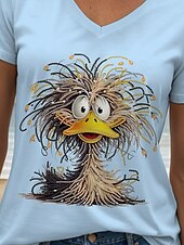 ieftine Tricou cu animale-Pentru femei Tricou Grafic Animal Epocă Stilat Clasic Manșon scurt În V Topuri obișnuite Zilnic Imprimeu Alb Roz Îmbujorat Albastru piscină Trifoi Vară Primăvară