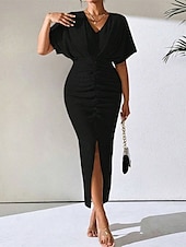 abordables Robe Simple-Femmes Robe Midi Robe de Soirée Robe d&#039;été Mode Classique Moderne Extérieur Vacances Fête Coupe régulière Uni Sans manches Col en V Noir Marron Abricot Été