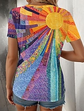 tanie koszulka sztuka i design-Damskie Podkoszulek Ombre Kwiaty Graficzny Zabytkowe Elegancki Codzienny Krótki rękaw Półgolf Zwykłe topy Codzienny Weekend Nadruk Pomarańczowy Lato