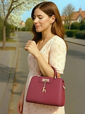 cheap Handbag &amp; Totes-Women&#039;s Faux Leather Top Handle Tote Bag with Deer Charm - Elegant Structured Women&#039;s Shoulder Bag, Perfect for Mother&#039;s Day Gift, Work, Shopping and Casual Outings
