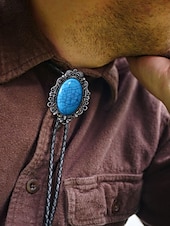 tanie Krawaty i muszki męskie-męski krawat kowbojski typu bolo w stylu western z turkusową wkładką, wzór vintage - regulowany skórzany sznurek, modny dodatek kowbojski na okazje codzienne i formalne