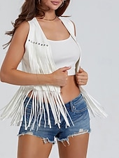 cheap Boho Tops-Women&#039;s Blouse Plain Active Modern Sleeveless V Neck Regular Tops Daily Holiday Fringe Black White Yellow Army Green Red Summer
