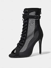 abordables Chaussures de danses latines-Chaussures de danse latine à lacets en maille violette pour femmes – Chaussures à talons hauts respirantes et élégantes pour la pratique de la salsa et du tango