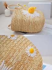 abordables Cabas et fourre-tout-Sac fourre-tout en paille brodé marguerite pour femme - sac fourre-tout de plage d&#039;été avec motif floral, cocotier, citron, style bohème décontracté, adapté aux vacances et à un usage quotidien