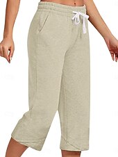 cheap Plain Cotton Linen Pant-Women&#039;s Cotton Linen Pants Capri Pants Solid Color Chinos Basic Casual Calf-Length High Waist Plain Pocket Drawstring Comfort Outdoor Micro-elastic Vacation Street Daily Black White Red Apricot