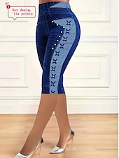 levne Modrá 3D tisk-Dámské legíny kapri vysoká elasticita dovolená vintage móda délka do poloviny lýtek střední pas květinový grafický potisk prodyšné měkké elastické každodenní nošení modrá barva vejce Robin léto jaro