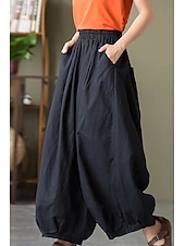 economico Pantaloni in lino e cotone semplici-Per donna Pantaloni in cotone e lino Culotte Moda Streetwear Lunghezza intera Naturale Semplice Tasca Elastico in vita Comodo All&#039;aperto Confortevole Vacanza Weekend Marrone rossastro Nero Verde