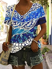 economico T-shirt floreale-Per donna Maglietta Floreale Grafico Piante Vintage Tropicale Hawaiano Manica Corta Scollo a V Top Regolari Quotidiano Stampato Rosa Blu Reale Blu Verde Estate Primavera