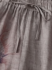 baratos Calça de linho de algodão simples-Mulheres Calças de linho de algodão Calças Roupa de rua Casual Comprimento total Natural Flor Estampado Design de cordão elástico Confortável Exterior Rua Final de semana Laranja Avermelhado Cinzento