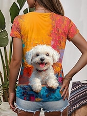 abordables T-shirt Animaux-Femmes T-shirt Graphique Animal Chien ancien Élégant Occasionnel Manche Courte Col en V Hauts Réguliers Quotidien Imprimé Jaune Bleu Orange Bleu clair Été Printemps