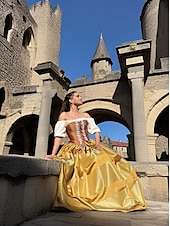 ieftine Rochie-Medieval Renascentist Rochii Rochii de bal Rochie Lungă Viching Cavaler celtic Costume de fancy Pentru femei Regal Halloween Carnaval Mascaradă Performanță LARP Ren Faire Adulți Rochie