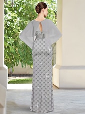 baratos Comprimento do chão-vestido de capa para mãe da noiva, vestido com contas de renda, elegante, simples e minimalista, gola redonda, comprimento até o chão, tule, manga curta 2025