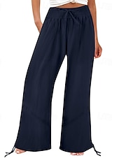 baratos Calça de linho de algodão simples-Mulheres Shorts de algodão e linho Calças inspiradas em linho Calças de linho de algodão Moda Comprimento total Natural Tecido Bolsos Design de cordão elástico Confortável Exterior Ao ar livre Rua