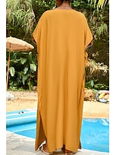 abordables Robes de plage-Femmes Maillots de Bain Vêtement couvrant Maillot de bain Tropical Tenues de plage Uni Fil en V Manches courtes Maillots de bain