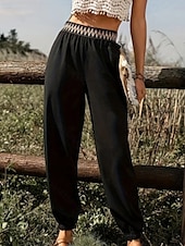 ieftine picior lat și talie înaltă-Pentru femei Pantaloni Casual Boho Lungime totală Natural Floare Peteci Talie elastică Exterior Comfortabil Stradă Ieșire Negru Vară Fit regulat