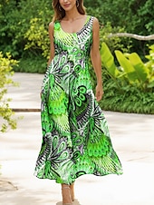 cheap Boho Dress-Women&#039;s Maxi Dress Sundress A Line Dress Slip Dress Pleated Dress Vacation Casual Boho Beach Regular Fit Graphic Bohemian Boho Sleeveless U Neck Scoop Neck Yellow Red Blue Purple Summer Spring