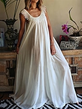 abordables Robes de Diplôme-Femmes Robe Longue Maxi Robe Robe Blanche Robe de remise des diplômes Robe Décontractée Robe en coton et lin Élégant Mode Classique Extérieur Fête Date Coupe régulière Uni Sans manches Col ras du cou