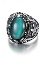 abordables Bijoux pour hommes-Bague vintage en acier inoxydable pour homme avec pierre œil de tigre, design tribal en argent antique, bague audacieuse, adaptée aux occasions décontractées et formelles