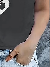 ieftine tricou Art &amp; Design-Pentru femei Tricou Topuri de vară Inimă Grafic Clasic Casual Manșon scurt Stil Nautic Crop Tops Zilnic Sfârșit de săptămână Imprimeu Negru+alb+gri Vară Primăvară Toamnă