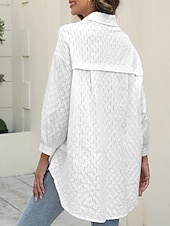 voordelige Dames eenvoudige tops-Dames Overhemd Effen Kleur Stijlvol Casual Lange mouw Overhemdkraag Normale tops Dagelijks Knop Zwart Wit Blozend Roze blauw Zomer Lente