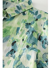 economico Camicie-Per donna Camicia Abbottonare Camicia in cotone e lino Blusa Fiore Elegante Moderno Manica Lunga Scollo a V Top Regolari Ferie Uscire Bottoni Stampato Verde Estate