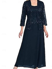 levne Sety šatů pro maminky-Sady Šatů Matka Nevěsty Šaty Elegantní Jednoduché Čtvercový Výstřih Podlahová Délka Polyester Dlouhý Rukáv s Jednoduchou Barvou