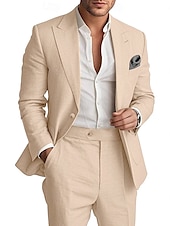economico Abiti casual-Completi da sposa in lino rosa e blu cielo moda casual estivi a tinta unita adattamento standard 2 pezzi monopetto a un bottone