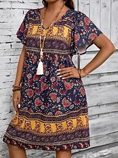 cheap Boho Dress-Women&#039;s Mini Dress Casual Dress Floral Dress Summer Dress Boho Dress Fashion Modern Daily Beach Weekend Regular Fit Floral Short Sleeve V Neck Black White Royal Blue Blue Summer