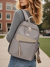 abordables Sacs à Dos de Mode-Sac à dos imperméable de grande capacité pour femme - peut être porté sur une épaule, détails de pompons élégants, fermeture à glissière, adapté au travail, à l&#039;école et à un usage quotidien