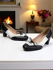 voordelige Dames Oxfordschoenen-Dames Zwart en Wit Oxford Heels - Vintage Gatsby 1930s Stijl Gespschoenen met Middenhak voor Kantoorgebruik Retro Feesten en Dagelijkse Elegantie