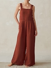 abordables Pantalon en coton et lin-Femmes Normal Pantalon inspiré du lin Streetwear Couleur Unie Sans manches Col en U Avec Poches Rue Quotidien Coupe régulière Noir Rouge Bleu Été