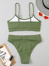 abordables Ensemble de bikinis-Femmes Maillots de Bain Bikini 2 pièces Maillot de bain Dos nu Tropical Tenues de plage Uni Col en U Sans manches Maillots de bain