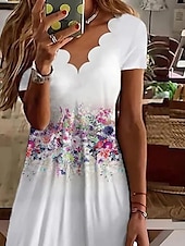 preiswerte Blumenkleid-Damen Minikleid A Linie Kleid Sommerkleid Lässig Täglich Normale Passform Blumen Grafik Kurzarm V Ausschnitt Schwarz Weiß Rosa Blau Sommer