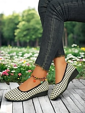 ieftine Pantofi Joși de Damă-pantofi cu pană de balet din denim pentru femei – pantofi confortabili cu vârf rotund pentru ieșiri casual, picnicuri de primăvară și plimbări în grădină
