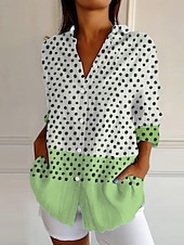 abordables Tops à Rayures et Géométriques pour Femmes-Femmes Chemise Graphique Géométrique À pois Quotidien Élégant Manche Courte manche longue Col de chemise Hauts Réguliers Quotidien Vert cendré Jaune Bleu Violet Été Printemps