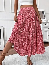 ieftine Fuste simple-Fustă pentru femei Fustă maxi A Line Modă Casual Fuste cu talie înaltă Floral Print Micro-elastic Stradă Zilnic Negru Galben Roz Verde Vară Poliester