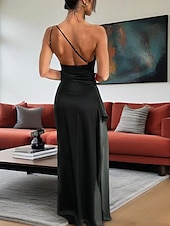 abordables Robes de bal de promo-Robe de fête sirène  trompette Jaune Robe élégante Mariage Invité de mariage Longue crue Sans manches Une épaule Satin avec détails plissés