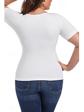 billige Plain t-skjorte-Dame Bluse عادي Fritid Kortermet Firkantet hals Vanlige topper Daglig Ferie Ut på byen Svart Hvit Sommer
