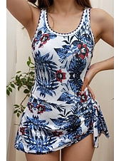 abordables Robes de bain-Femmes Maillots de Bain Une Pièce Maillot de bain Froncé Tropical Tenues de plage Fleur Col rond Sans manches Maillots de bain