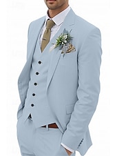 cheap Wedding Suits-Men&#039;s Wedding Linen Suits Sky Blue Sage Summer Solid Colored Tailored Fit 3 Piece Single Breasted One-button