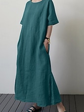economico Abiti floreali-Per donna Abito Midi Abito a Tubino Classico Moderno Quotidiano Vacanza Ferie Vestibilità regolare Semplice Manica Corta Girocollo Nero Giallo Verde Estate