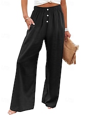 economico Pantaloni in lino e cotone semplici-Per donna Pantaloni in cotone e lino Pantaloni Palazzo Moda Streetwear Comfort Lunghezza intera Misura del girovita medio Semplice Tasca Elastico in vita Comodo All&#039;aperto Confortevole Streetwear