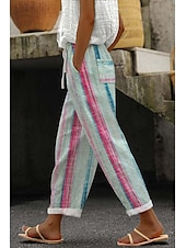 economico Pantaloni in cotone e lino con grafica-Per donna Pantaloni in cotone e lino Pantaloni Eleganti Casual Lunghezza intera Naturale Floreale Tasca Stampa Design con Coulisse Elastica Comodo Confortevole Streetwear Uscire Nero grigio Magenta