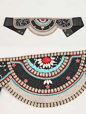 preiswerte Damengürtel-Damengürtel im Bohemian-Stil, handgefertigt, mit Perlen besetzt, elastisches Band mit Quasten und Anhängern – farbenfrohes Stickdesign für Damen, perfekt für Strandbekleidung, Festivals und Sommeranlässe
