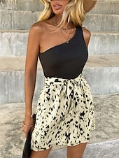 abordables combinaisons formelles-Femmes Normal Combishort Streetwear Imprimé Sans manches Une Épaule Patchwork Cordon de serrage Rue Quotidien Coupe régulière Bleu Vert Abricot Été