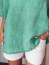 preiswerte Hemden-Damen Bluse Einfarbig Basic Lässig Halbarm V Ausschnitt Normale Oberteile Täglich Weiß Gelb Hellgrün Armeegrün Sommer