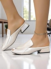 billige Tresko og tøfler til kvinner-kvinners peep toe muldyr – brettet design av kunstskinn mulesko for moderne arbeidsstil